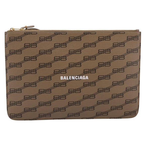 Balenciaga BB Monogram Clutch Bag PVC Leather Beige Gold 702627 Auth BA16586A