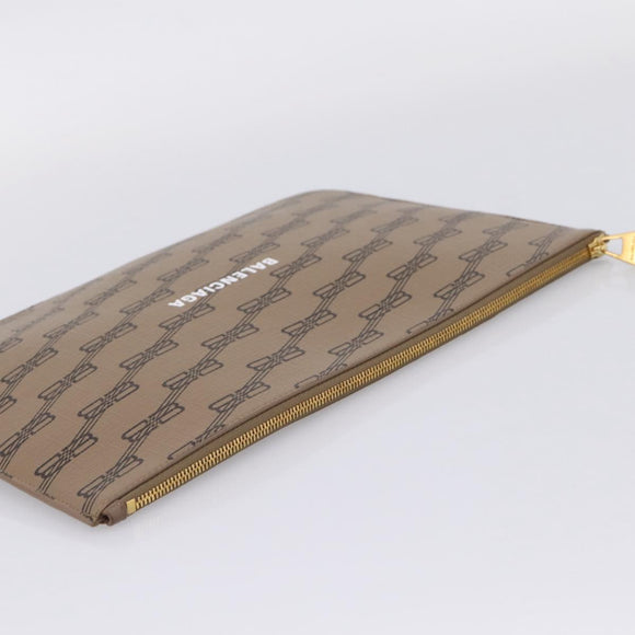 Balenciaga BB Monogram Clutch Bag PVC Leather Beige Gold 702627 Auth BA16586A