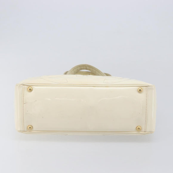 CHANEL Triple Coco Tote Bag Patent White Gold Tone CC Auth BA16587