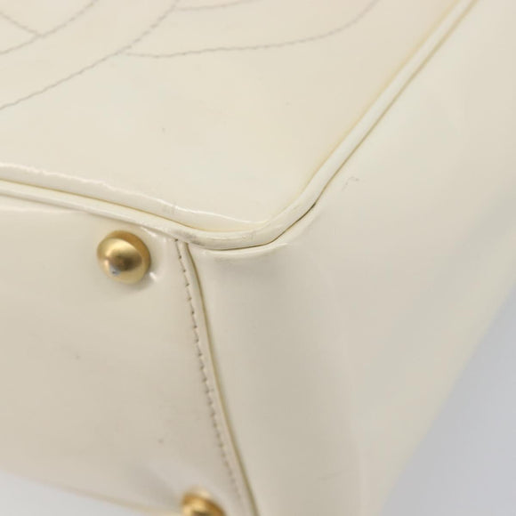 CHANEL Triple Coco Tote Bag Patent White Gold Tone CC Auth BA16587