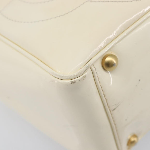 CHANEL Triple Coco Tote Bag Patent White Gold Tone CC Auth BA16587