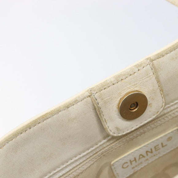 CHANEL Triple Coco Tote Bag Patent White Gold Tone CC Auth BA16587