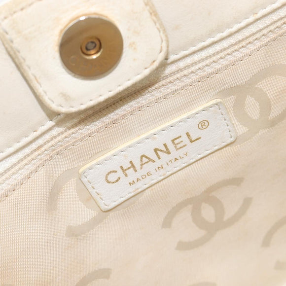 CHANEL Triple Coco Tote Bag Patent White Gold Tone CC Auth BA16587