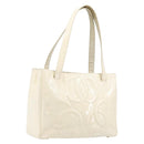 CHANEL Triple Coco Tote Bag Patent White Gold Tone CC Auth BA16587-1