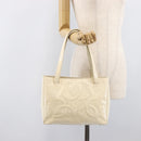 CHANEL Triple Coco Tote Bag Patent White Gold Tone CC Auth BA16587-26