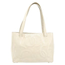 CHANEL Triple Coco Tote Bag Patent White Gold Tone CC Auth BA16587-2