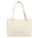 CHANEL Triple Coco Tote Bag Patent White Gold Tone CC Auth BA16587-3