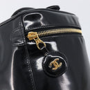 CHANEL COCO Mark Cosmetic Pouch patent Black Gold Tone CC Auth BA16589-14