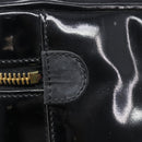 CHANEL COCO Mark Cosmetic Pouch patent Black Gold Tone CC Auth BA16589-15