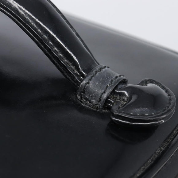 CHANEL COCO Mark Cosmetic Pouch patent Black Gold Tone CC Auth BA16589