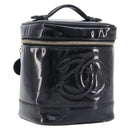 CHANEL COCO Mark Cosmetic Pouch patent Black Gold Tone CC Auth BA16589-1