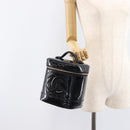 CHANEL COCO Mark Cosmetic Pouch patent Black Gold Tone CC Auth BA16589-24