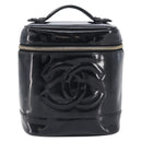 CHANEL COCO Mark Cosmetic Pouch patent Black Gold Tone CC Auth BA16589-2