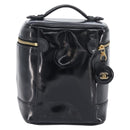 CHANEL COCO Mark Cosmetic Pouch patent Black Gold Tone CC Auth BA16589-3