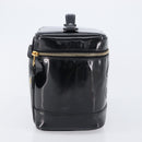 CHANEL COCO Mark Cosmetic Pouch patent Black Gold Tone CC Auth BA16589-5