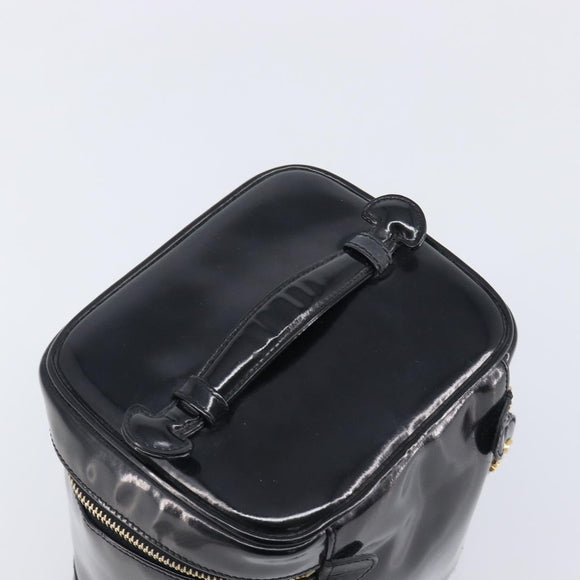 CHANEL COCO Mark Cosmetic Pouch patent Black Gold Tone CC Auth BA16589