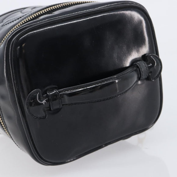 CHANEL COCO Mark Cosmetic Pouch patent Black Gold Tone CC Auth BA16589