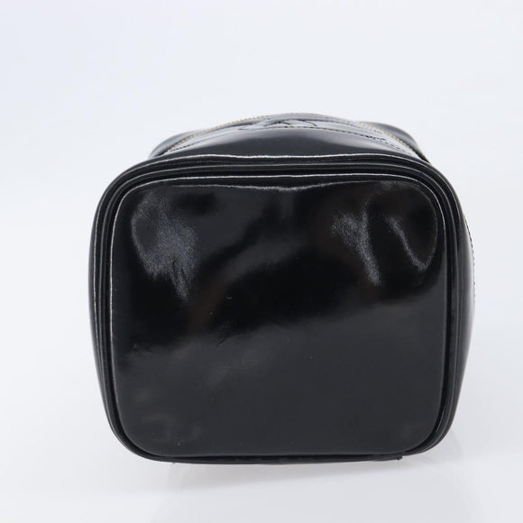 CHANEL COCO Mark Cosmetic Pouch patent Black Gold Tone CC Auth BA16589