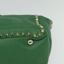 VALENTINO Studs Hand Bag Leather 2way Green Gold Auth BA1659V-14