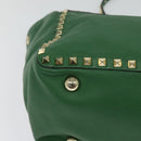 VALENTINO Studs Hand Bag Leather 2way Green Gold Auth BA1659V-15