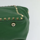 VALENTINO Studs Hand Bag Leather 2way Green Gold Auth BA1659V-16