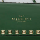 VALENTINO Studs Hand Bag Leather 2way Green Gold Auth BA1659V-17