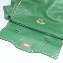 VALENTINO Studs Hand Bag Leather 2way Green Gold Auth BA1659V-10