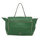 VALENTINO Studs Hand Bag Leather 2way Green Gold Auth BA1659V-2