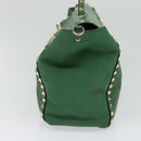 VALENTINO Studs Hand Bag Leather 2way Green Gold Auth BA1659V-4