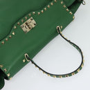 VALENTINO Studs Hand Bag Leather 2way Green Gold Auth BA1659V-6
