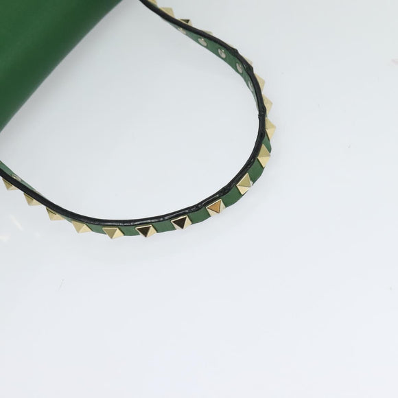 VALENTINO Studs Hand Bag Leather 2way Green Gold Auth BA1659V