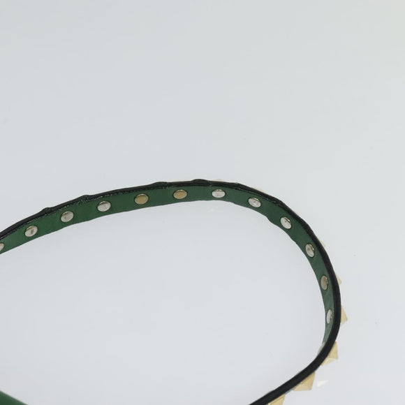VALENTINO Studs Hand Bag Leather 2way Green Gold Auth BA1659V