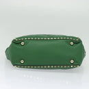 VALENTINO Studs Hand Bag Leather 2way Green Gold Auth BA1659V-5
