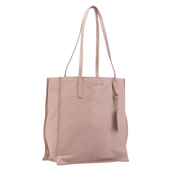 Miu Miu Tote Bag Leather Pink Silver Auth BA16593