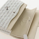 CHANEL Matelasse 25 Double Flap Chain Bag Tweed White Silver Auth BA16596SM-20