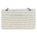 CHANEL Matelasse 25 Double Flap Chain Bag Tweed White Silver Auth BA16596SM-3