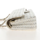 CHANEL Matelasse 25 Double Flap Chain Bag Tweed White Silver Auth BA16596SM-4