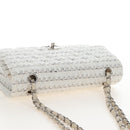 CHANEL Matelasse 25 Double Flap Chain Bag Tweed White Silver Auth BA16596SM-6