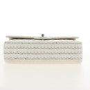 CHANEL Matelasse 25 Double Flap Chain Bag Tweed White Silver Auth BA16596SM-9