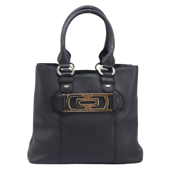 BVLGARI Parentesi Tote Bag Leather Black Gold Tone Auth BA16598V