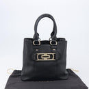 BVLGARI Parentesi Tote Bag Leather Black Gold Tone Auth BA16598V-28