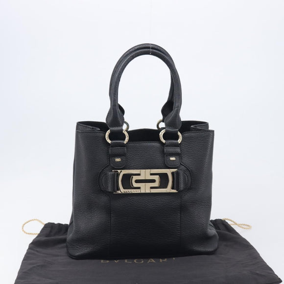 BVLGARI Parentesi Tote Bag Leather Black Gold Tone Auth BA16598V