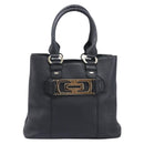 BVLGARI Parentesi Tote Bag Leather Black Gold Tone Auth BA16598V-2
