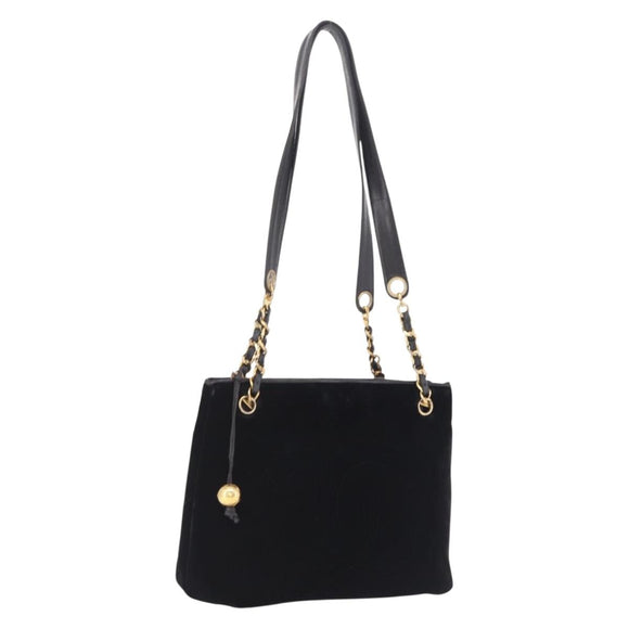 CHANEL COCO Mark Chain Shoulder Bag Velor Black Gold Tone CC Auth BA16599A