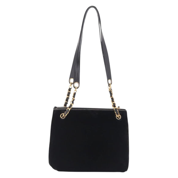 CHANEL COCO Mark Chain Shoulder Bag Velor Black Gold Tone CC Auth BA16599A