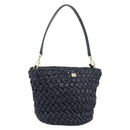 Dolce & Gabbana Shoulder Bag Raffia Navy Gold Tone Auth BA16600A-1