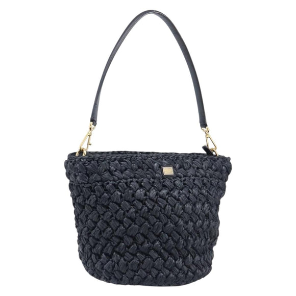 Dolce & Gabbana Shoulder Bag Raffia Navy Gold Tone Auth BA16600A