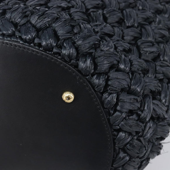 Dolce & Gabbana Shoulder Bag Raffia Navy Gold Tone Auth BA16600A