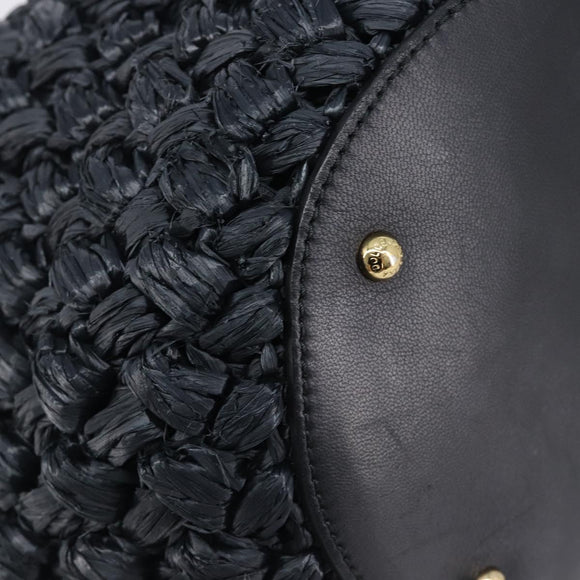Dolce & Gabbana Shoulder Bag Raffia Navy Gold Tone Auth BA16600A