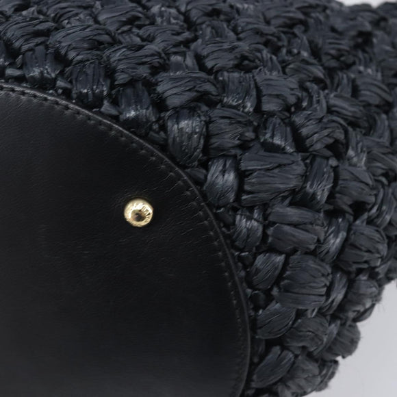 Dolce & Gabbana Shoulder Bag Raffia Navy Gold Tone Auth BA16600A